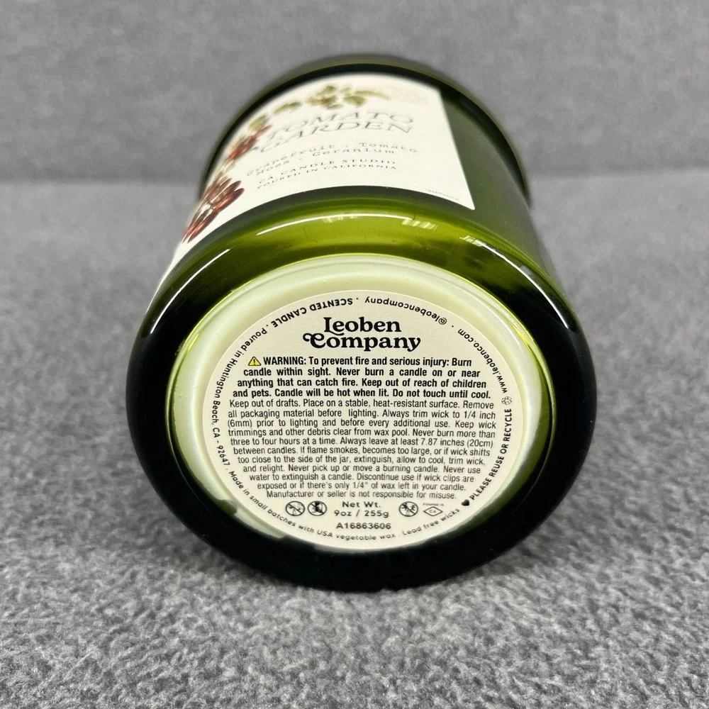 Leoben‎ Company Tomato Garden Candle 9oz Green Jar Grapefruit Moss Geranium New